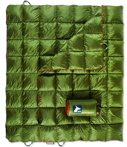 Horizon Hound Trek Down Camping Blanket - Outdoor Travel Quilt, Green | Insulated, Lightweight & Warm Gear for Sleep, Camping, Stadium, Hiking & Festivals | Water Resistant, Packable & Compact
