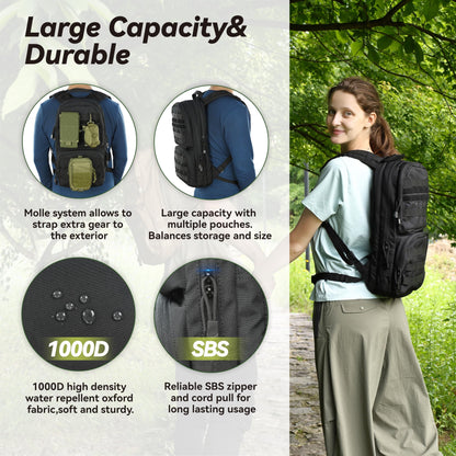 MARCHWAY Tactical Molle Hydration Pack with 3L TPU Water Bladder, Military Backpack with Multi Compartment for Cycling, Hiking, Running, Backpacking (Black)
