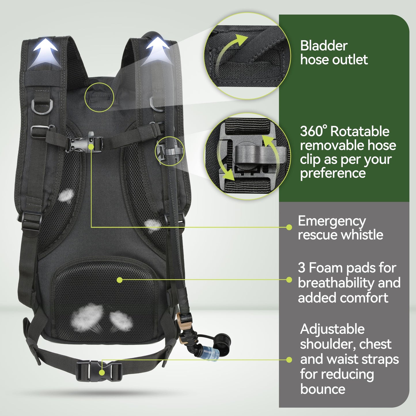 MARCHWAY Tactical Molle Hydration Pack with 3L TPU Water Bladder, Military Backpack with Multi Compartment for Cycling, Hiking, Running, Backpacking (Black)