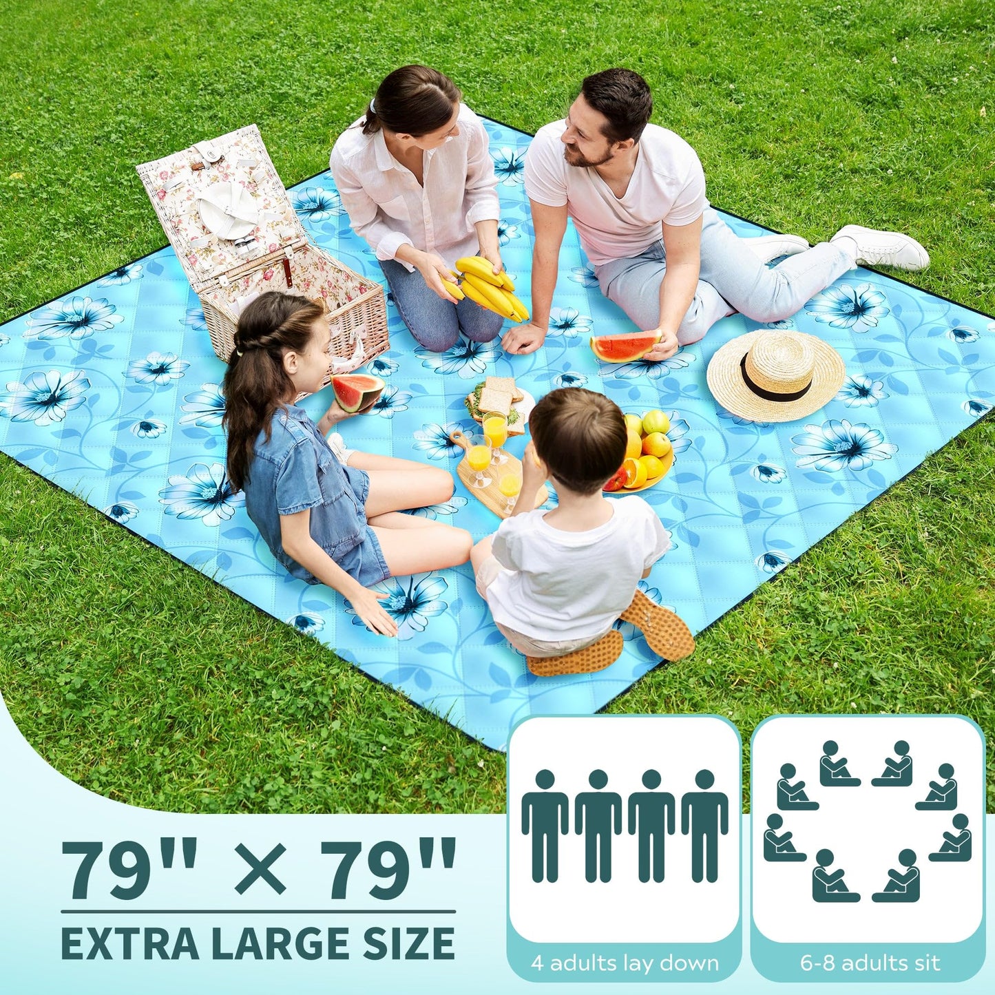 ANJ Outdoors (2025 Upgrade) Extra Large Waterproof Picnic Blankets | Foldable Sandproof Beach Blanket N Outdoor Blanket | 5-Layer Machine Washable Soft Picnic Mat for Camping, Grass, Park N Stadium