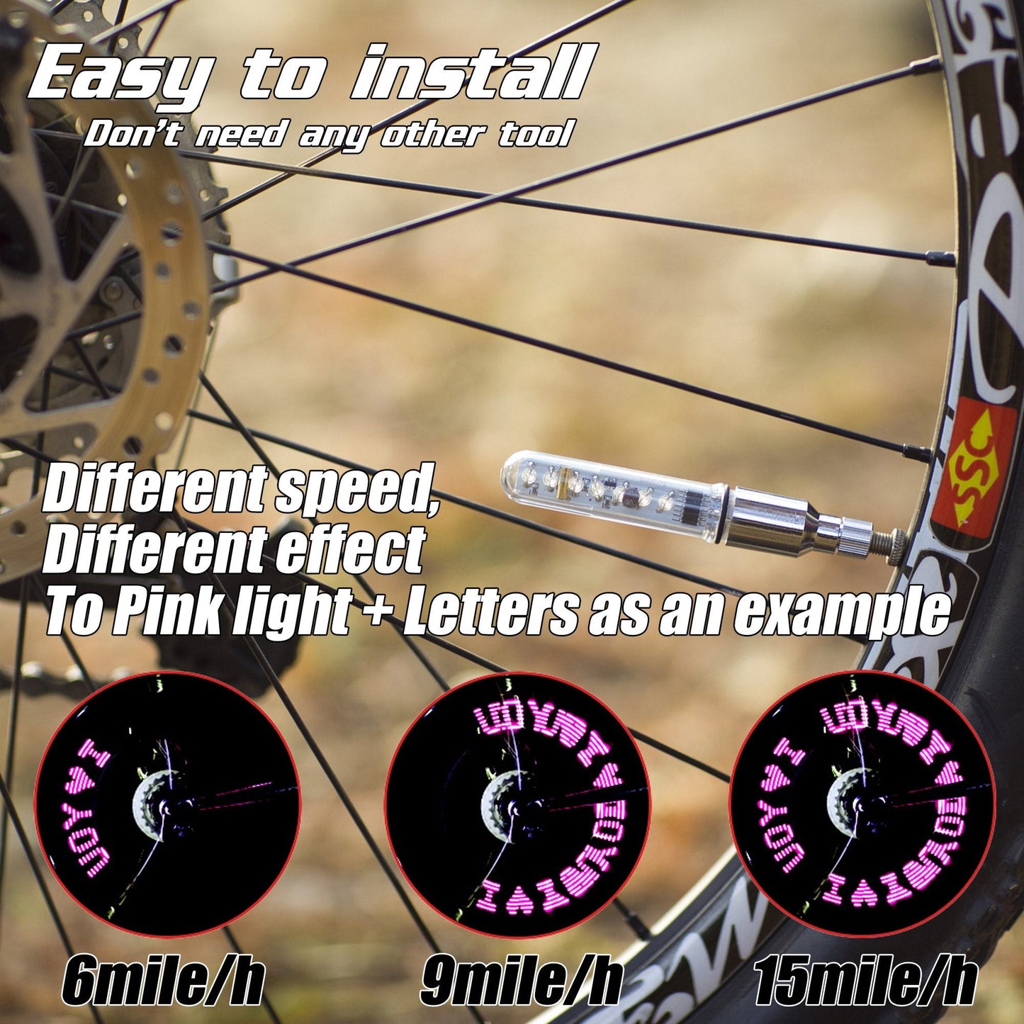 DAWAY A08 Bike Tire Valve Stem Light - LED Waterproof Bicycle Wheel Lights, Fun Mini Bycicle Accessory, for Burning Man, Christmas, Halloween, Thanksgiving, Birthday, 1 Pack, Pink Graphics