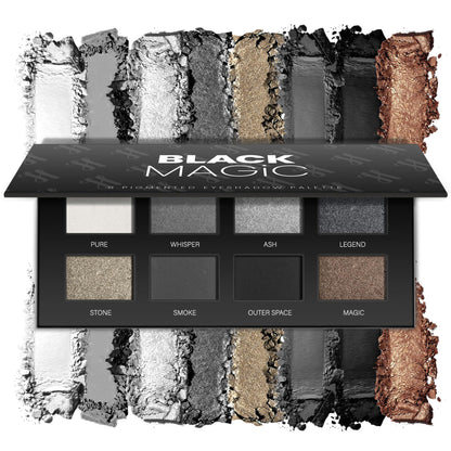 HOOMUSS Black Smoky Eye Shadow Palette 8Color Dark Grey Smokey Eyeshadow for Goth Makeup Black Silver White Gray Shade for Halloween (BlackS)