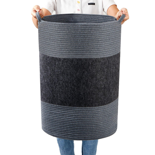 Homlikelan 90L Jumbo Laundry Basket,17" x 17" x 24" Extra Large Woven Laundry Hamper for Blanket Storage,Tall Baby Nursery Hamper for Toys in Bedroom,Living Room Black