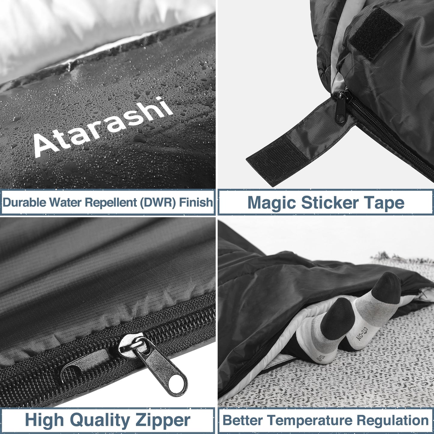 Atarashi Camping Sleeping Bag- 4 Seasons for Adults, Light, Warm, Extra-Large with Compression Sack- Great for Hiking, Backpacking & Outdoor Adventures