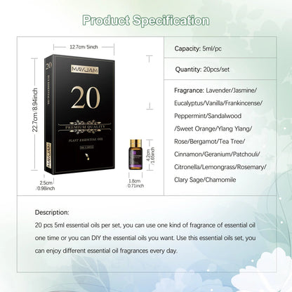 MAYJAM 20pcs Pure Essential Oils Gift Set – Unisex