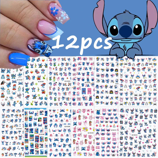 "12Sheet Cartoon Stitch Nail Stickers"